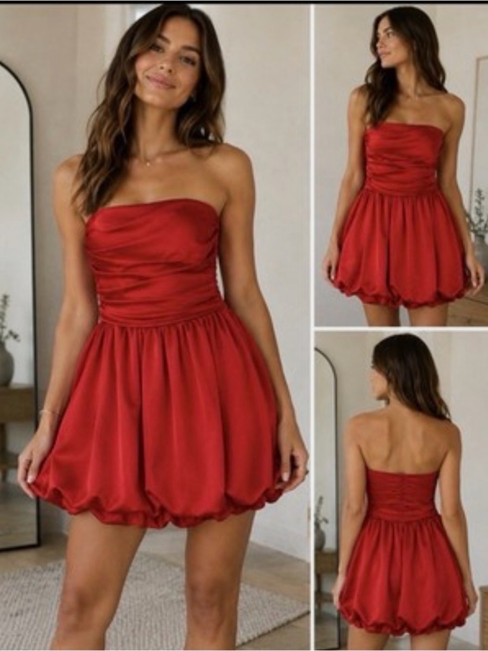Abound Strapless Red Bubble-Hem Mini Dress